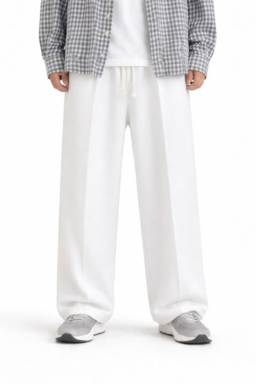 Pleated Relaxed White Trouser