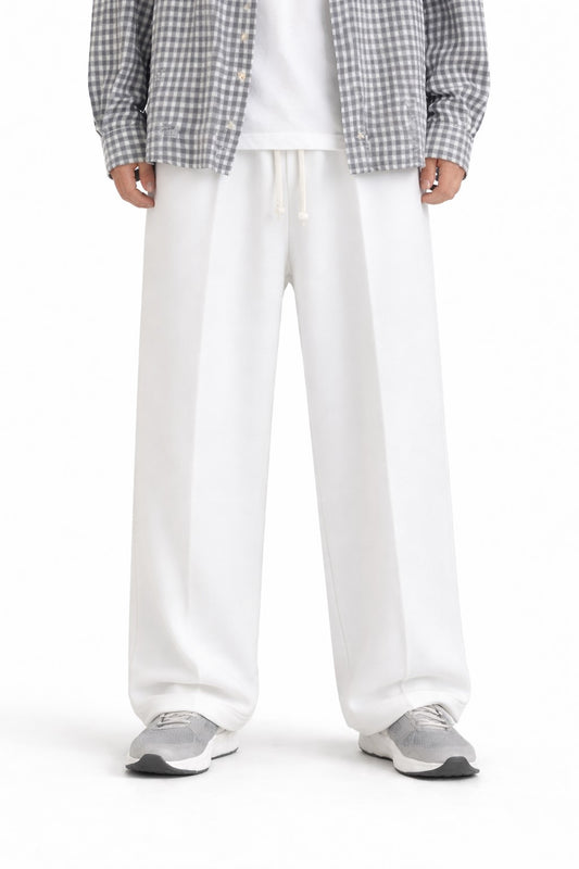 Pleated Relaxed White Trouser