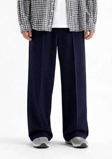 Pleated Relaxed Navy Blue Trouser