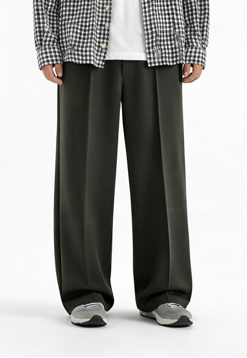 Pleated Relaxed Olive Green Trouser